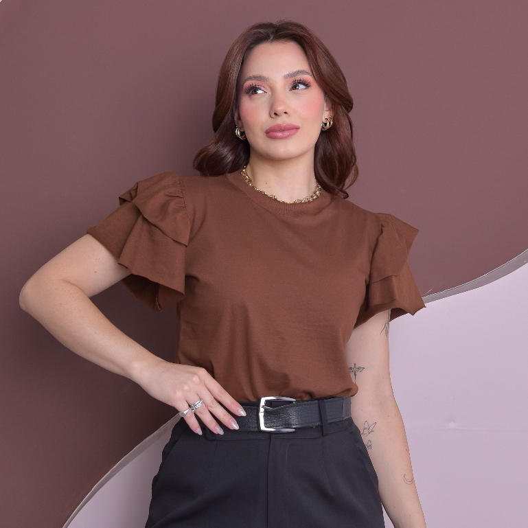 Blusa Bufante lisa feminina t shirt manga bufante look moda envagelica gola casual princesa elegante em Oferta na Shopee