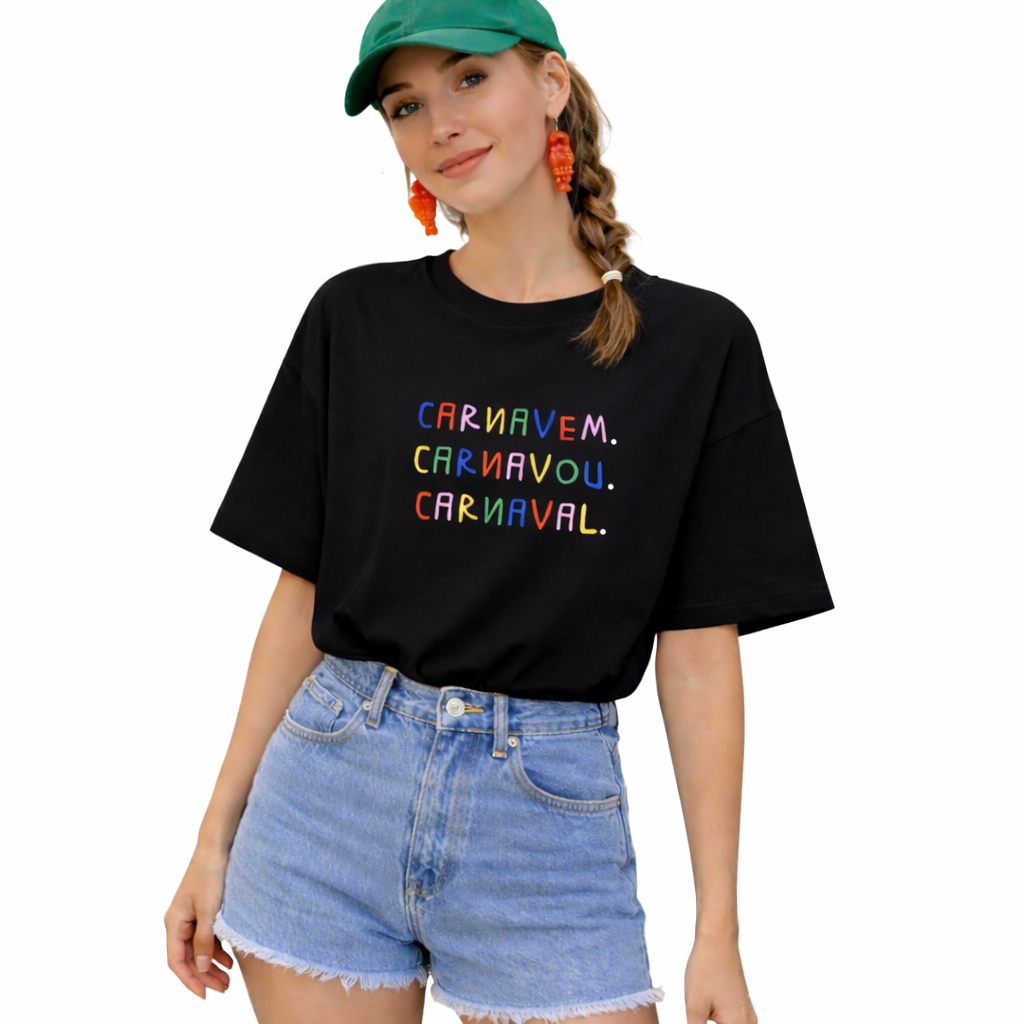 Fantasia Carnaval T-shirt Camisa Blusa Folia Bloquinho Amigas Estampada Algodão Escritas