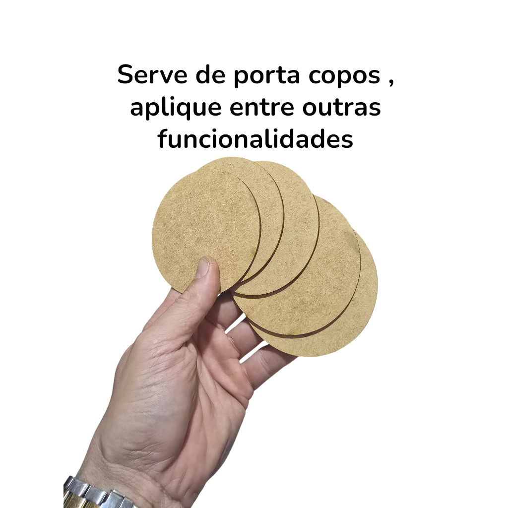 Kit 100 Bolachas de madeira MDF Porta Copo Cru Vários Diâmetros Espessura 3mm Artesanato Pendente Decoração FESTAS