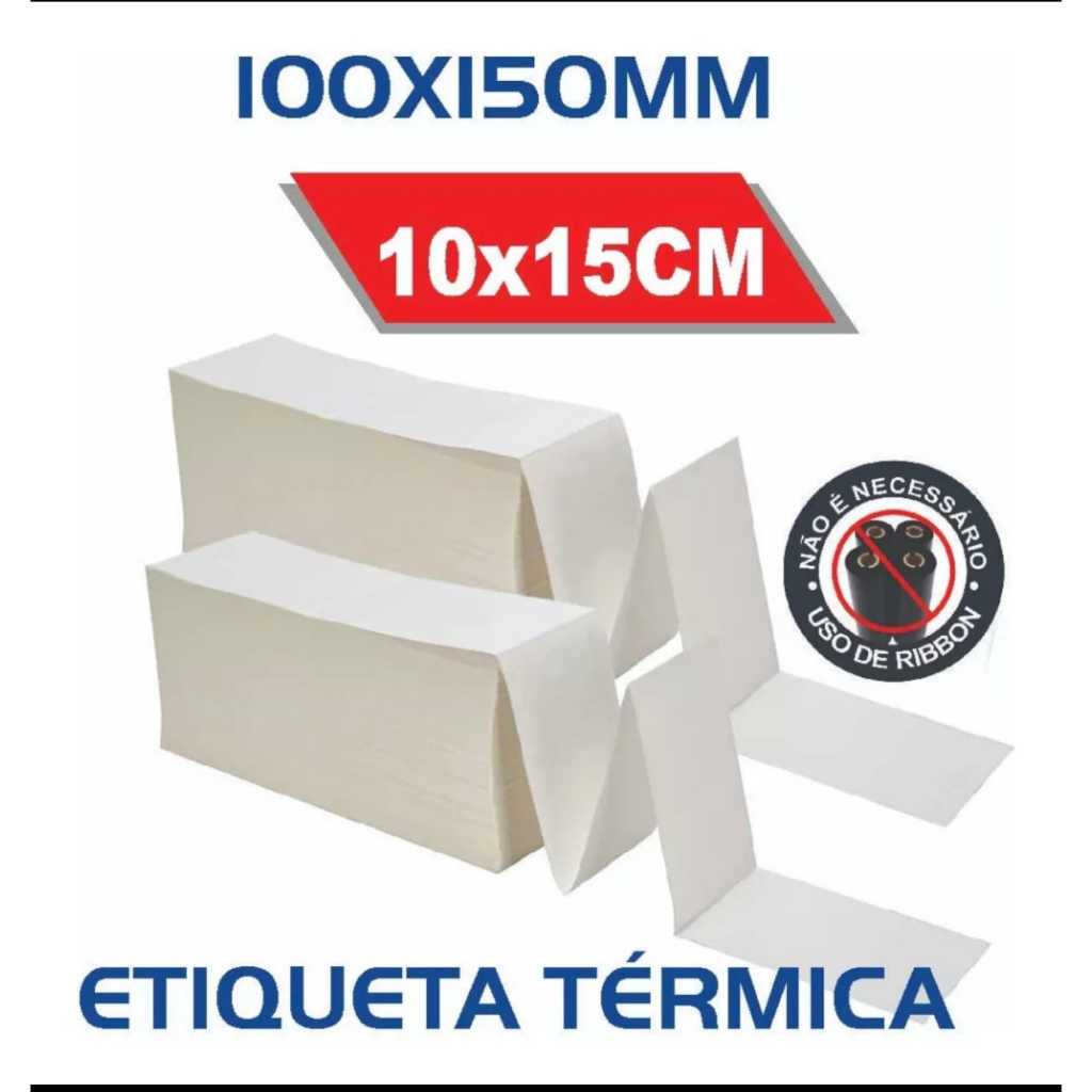 10.000 Etiqueta Adesiva Térmica 10x15cm Papel Contínuo Resma