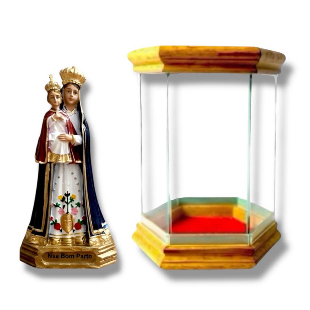 Imagem Nossa Senhora do Bom Parto 15cm Resina com Redoma de Vidro
