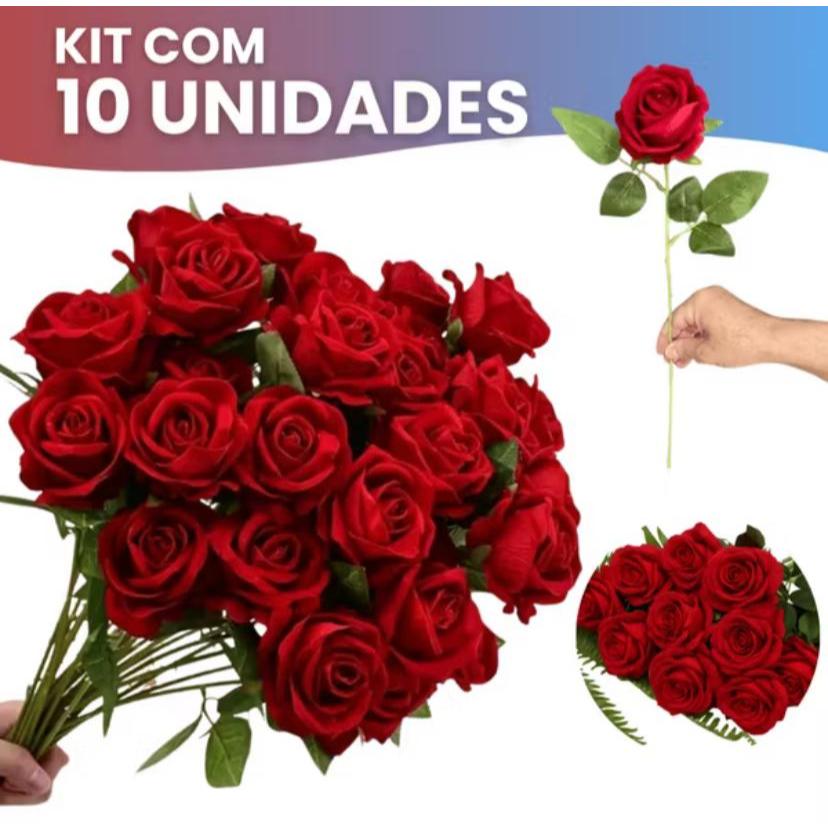 Kit 10 Rosas Colombiana Vermelha  Premium Artificial Aveludada Individual 50cm Decoração Arranjo Flor em Oferta na Shopee