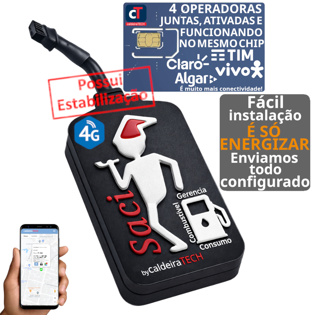 Rastreador Veicular GPS 4G SACI caldeiraTECH Localizador + Chip MultiOperadora + APP + Plataforma em Oferta na Shopee