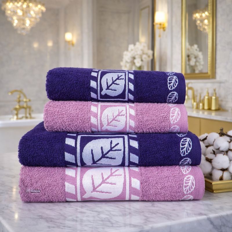 Jogo De Toalha 4 Peças Grande Banhão (2 Banho 2 Rosto) 100% Algodão Bordada Folha Luxo Premium em Oferta na Shopee