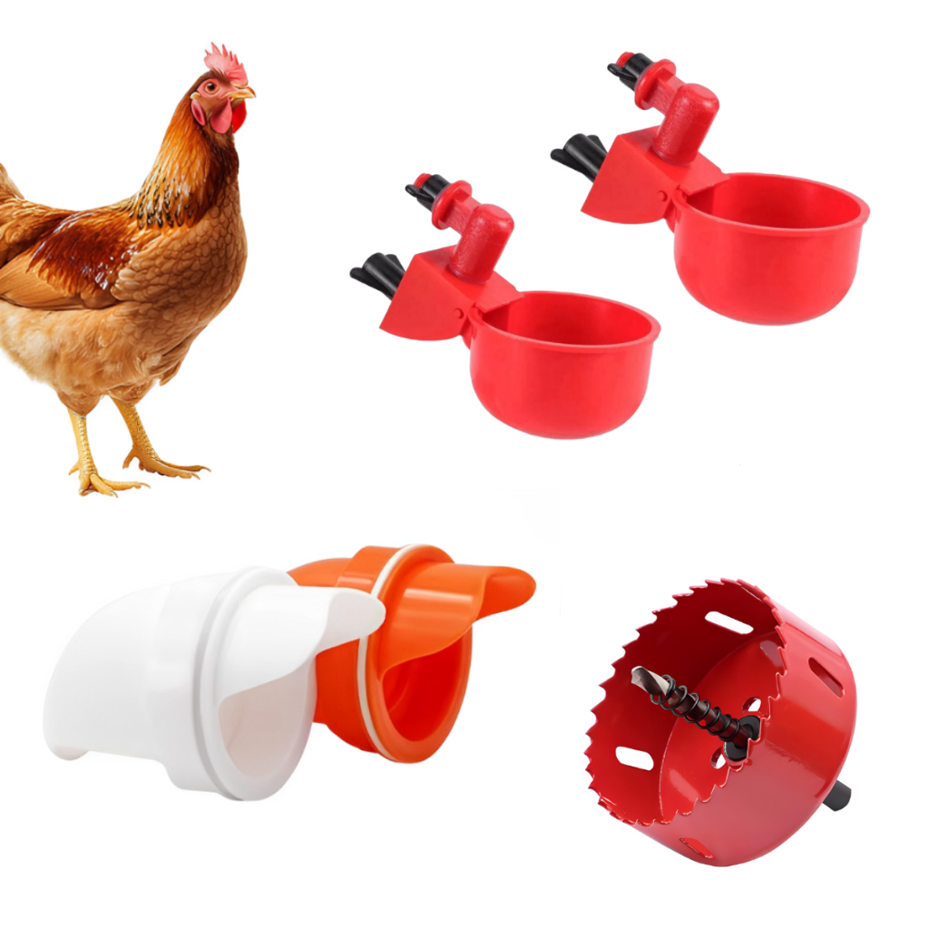 Kit 20 Bocal para Comedouro Tratador de Ração + 20 Bebedouro Automáticos Para Galinha com Serra copo