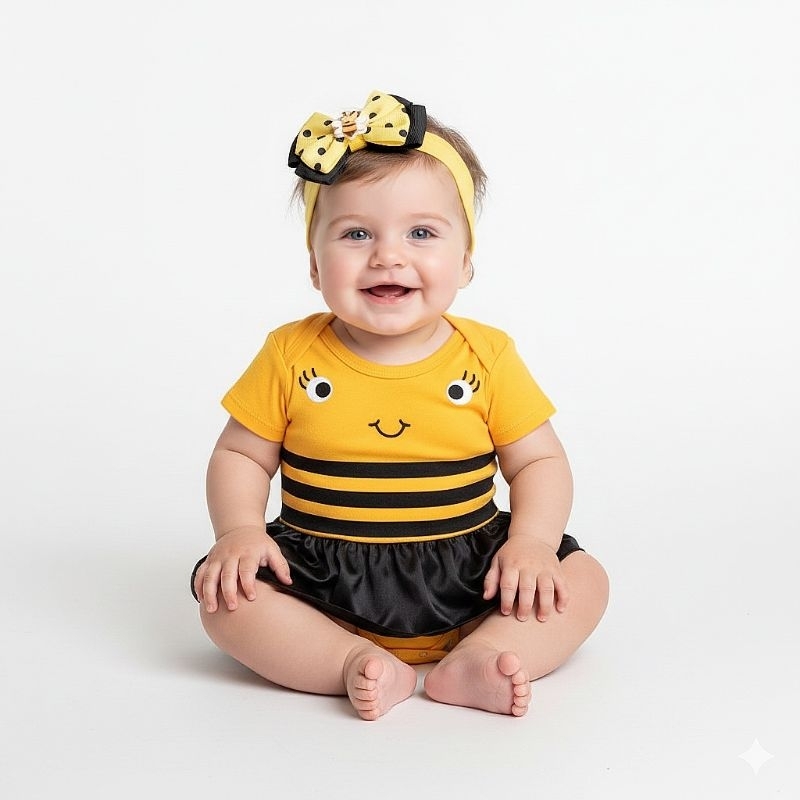 kit Body Temático abelha acompanha laço,mesversário bebê, menina em Oferta na Shopee