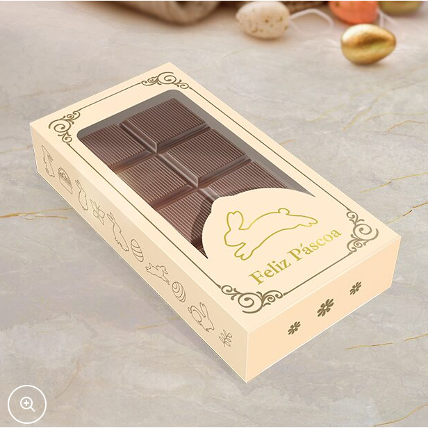 🍫【CAIXA TABLETE HOT STAMPING】 Tamanho P, M ou G | Pacote 10un | Visor + Acabamento Ouro | Linha Páscoa Luz