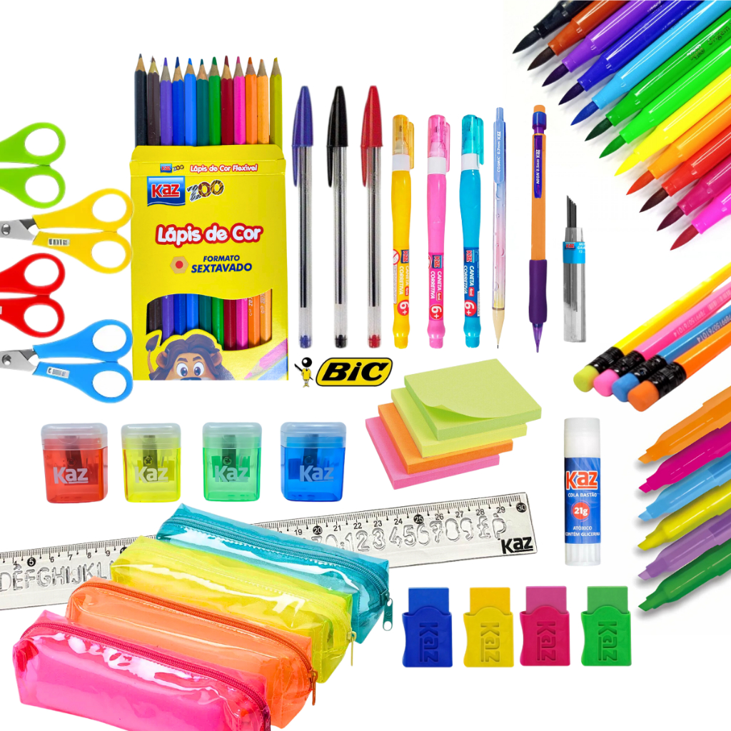 Kit Material Escola Completo Caneta Atacado  Peças Lápis Estojo Borracha Marca Texto Volta...