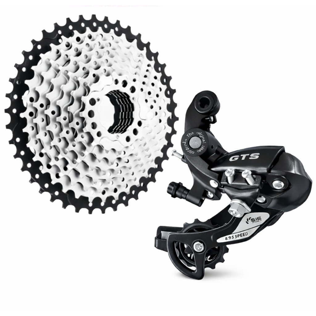 Cassete 9v Para Bike K7 Cubo Roda Livre Free Hub + Cambio Traseiro Passador Index 8/9v Preto