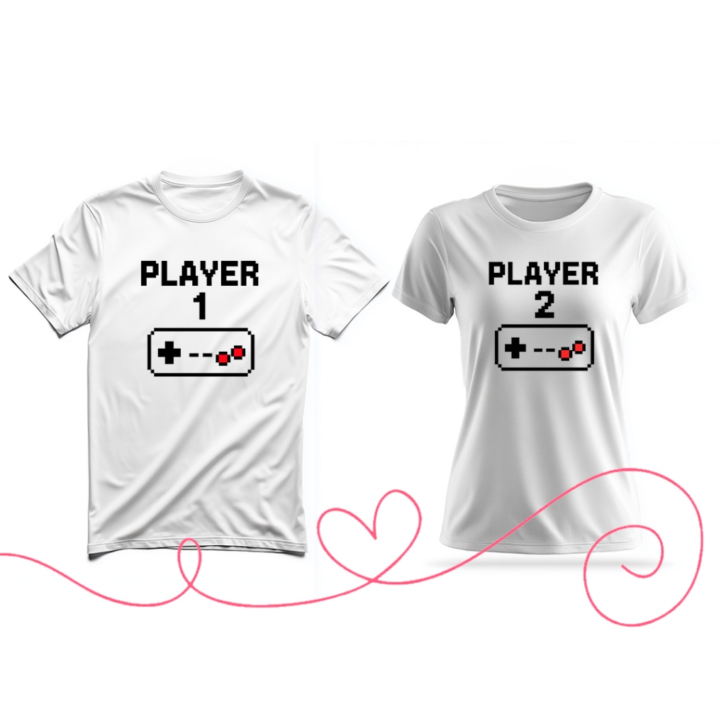 Camiseta Casal Player 1 Player 2 Gamer Geek Nerd Ideal Presente Namoro Casamento Personalizada
