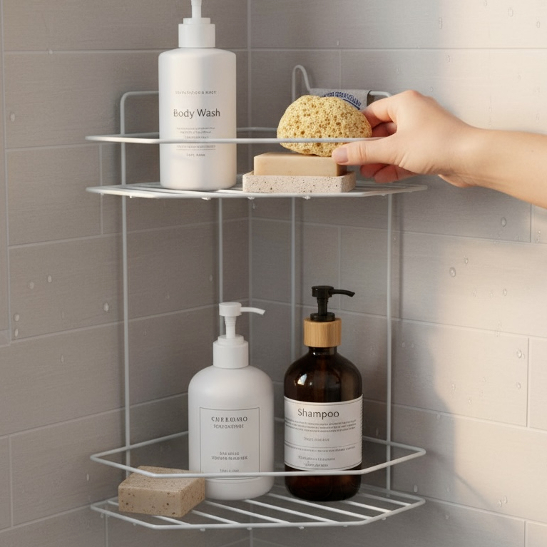 Cantoneira Suporte De Parede 2 Andares Porta Shampoo de Banheiro Multiuso em Oferta na Shopee