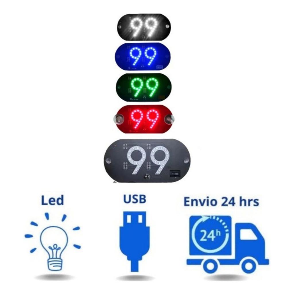 Placa Letreiro Motorista De Aplicativo 99 Letreiro Luminoso Led USB Com Botão Liga/desliga