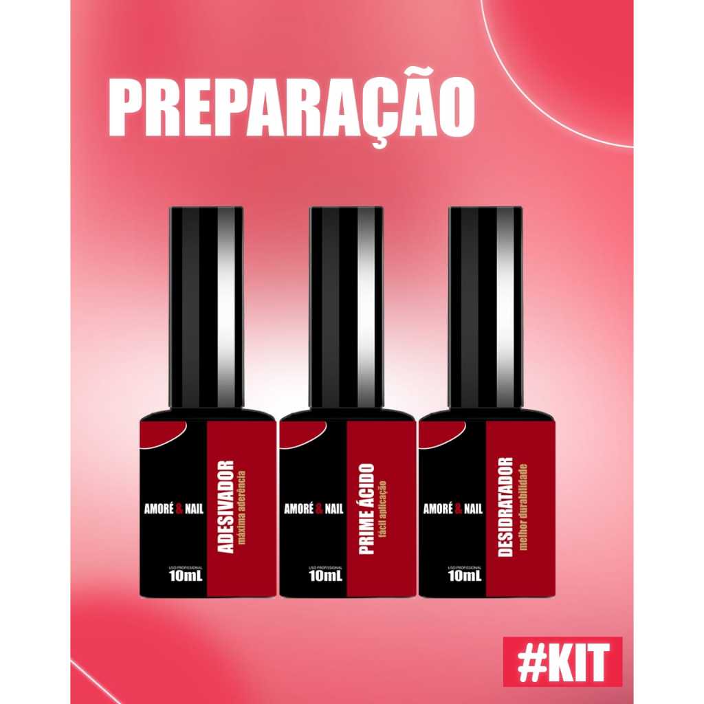 Kit 3 Preparadores Desidratador/ Adesivador/ Primer Ácido Alongamento De Unhas AMORÉ&NAIL 10ml em Oferta na Shopee