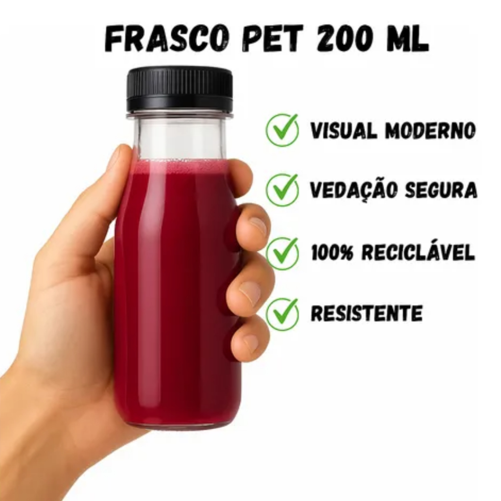 Garrafinha Pet Premium 200ml - Perfeita P/  Delivery - Garrafa Premium transparente com Tampa Preta em Oferta na Shopee