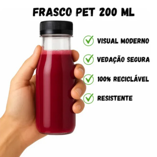 Garrafinha Pet Premium 200ml - Perfeita P/  Delivery - Garrafa Premium transparente com Tampa Preta em Oferta na Shopee