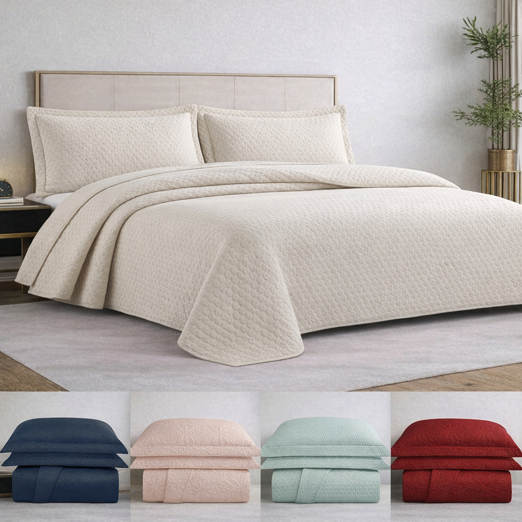 Cobre Leito Casal Kit 3 Peças Colcha Dupla Face Realce Premium Solteiro Casal Queen King Toque Macio