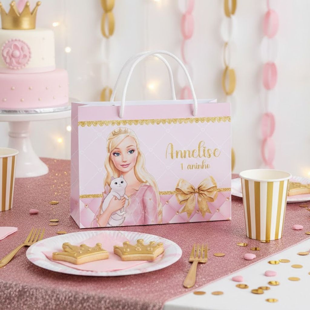 Sacolinha personalizada Tema: PRINCESA ANELISSE|BARBIE| PEGUE E MONTE | Personalizados lembrancinhas mimos