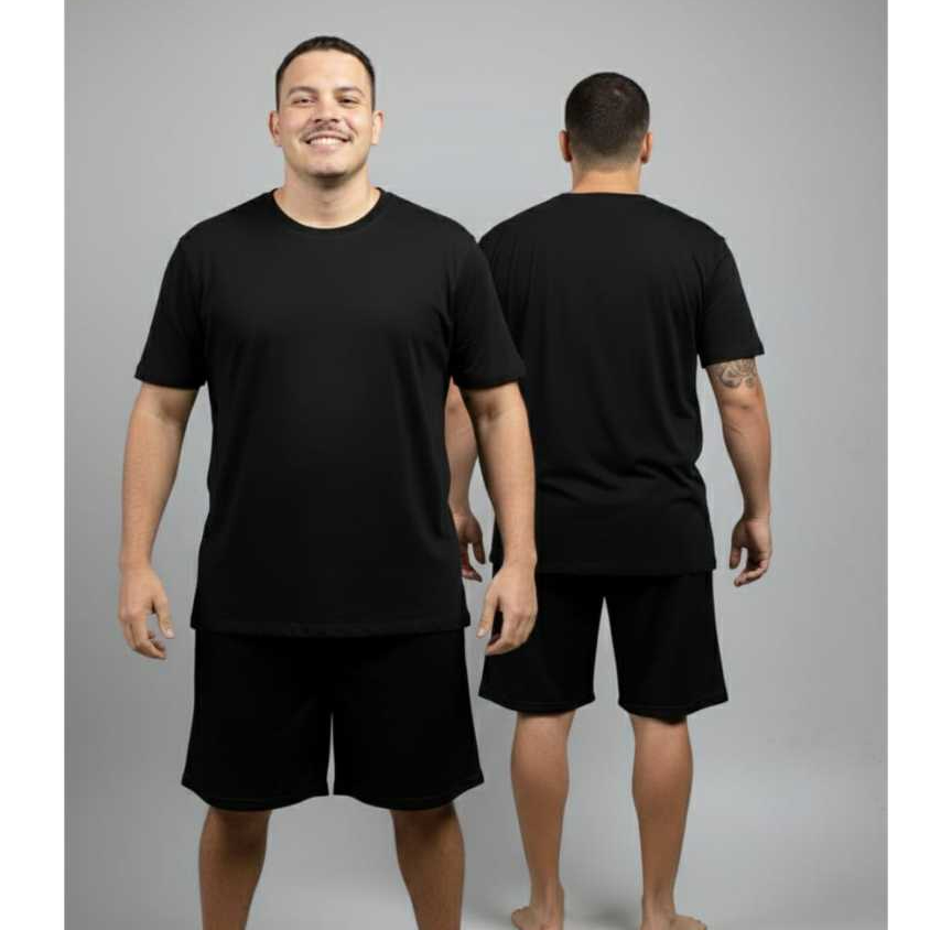 Pijama Masculino de Calor Curto em Malha Premium Plus Size Do p ao G4