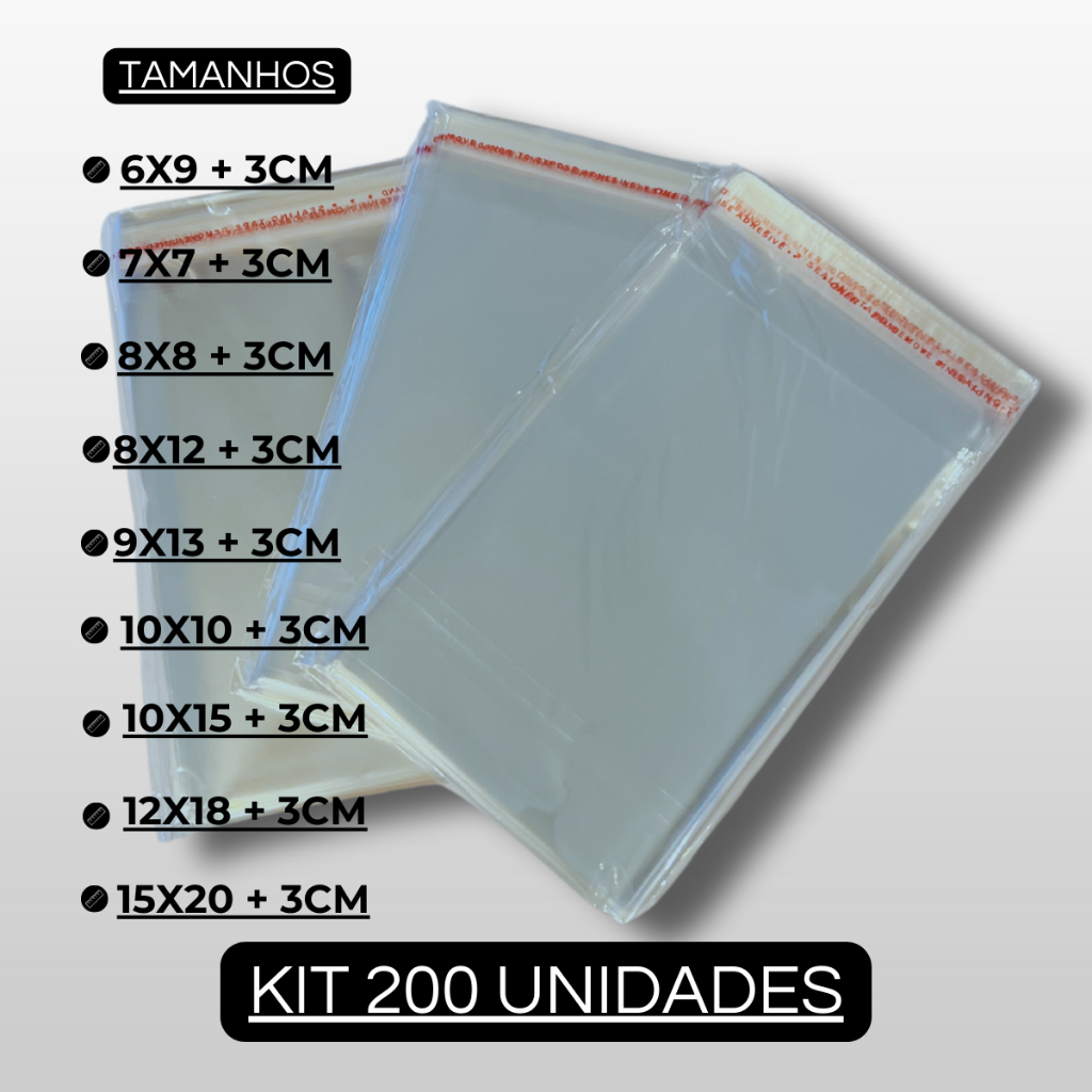 Saco Adesivado Transparente Kit Com 200 Saquinho Adesivo Embalagem
