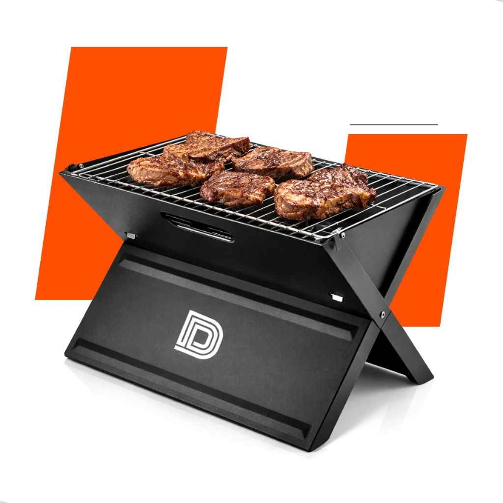 Churrasqueira a Carvão Portatil Pequena Maleta Camping Praia Dobravel Com Grelha Compacta Viagem Aço