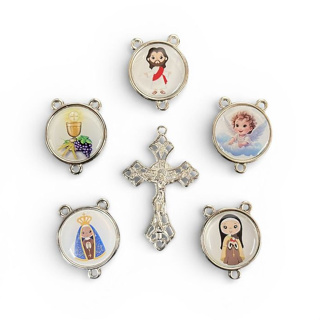 Crucifixo + Entremeio Redondo com imagens infantis - Entremeio resinado para Terços Infantil Niquel em Oferta na Shopee