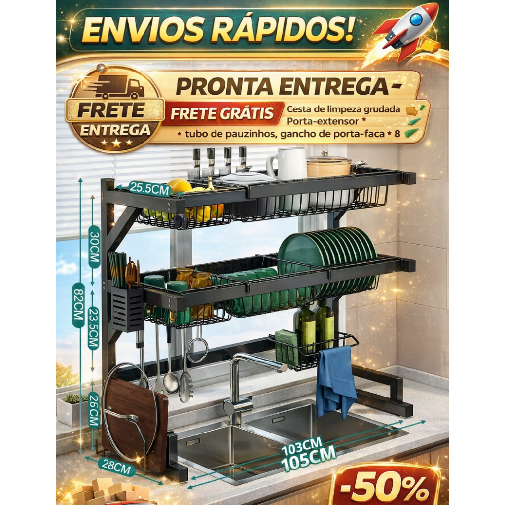 Cozinha Suspensa Modula Autosustentavel Escorredor Louça Rac em Oferta na Shopee