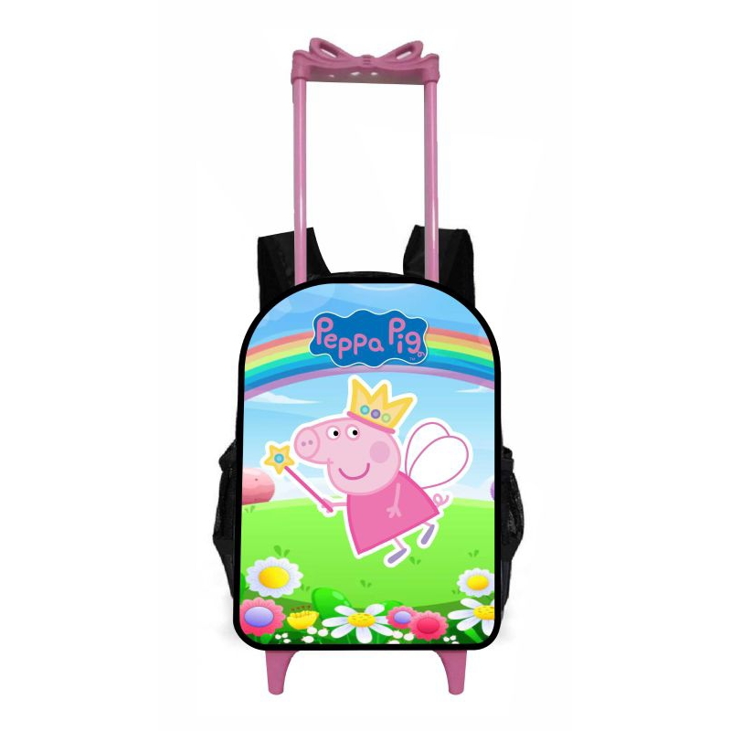 mochila infantil escolar Peppa Pig com carrinho
