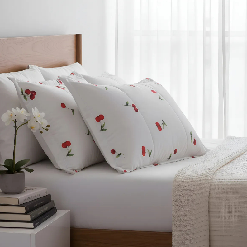 Kit 02 Porta Travesseiro Com Zíper Algodão 180 Fios Estampa Cereja