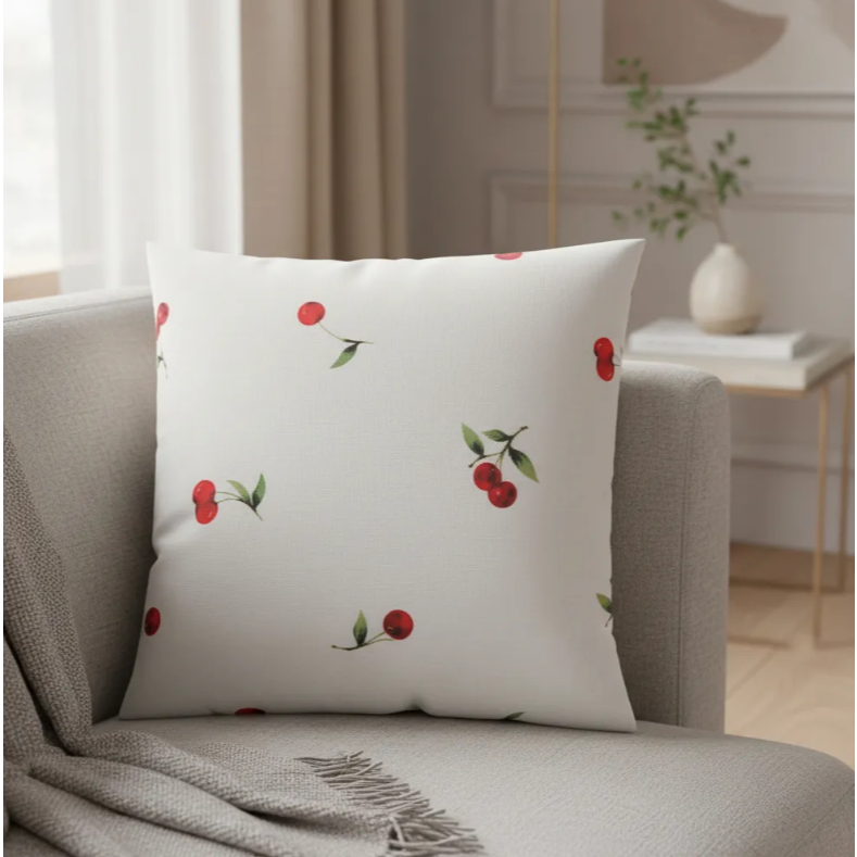 Kit 04 Capa De Almofada 45x45 Com Zíper Percal Estampa Cereja