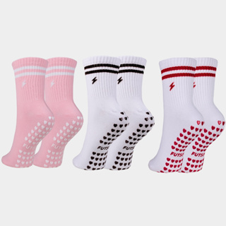 Kit 3 pares Meias Femininas Antiderrapantes Ioga De Pilates E Treino Fitness algodão FUTSOCKS em Oferta na Shopee