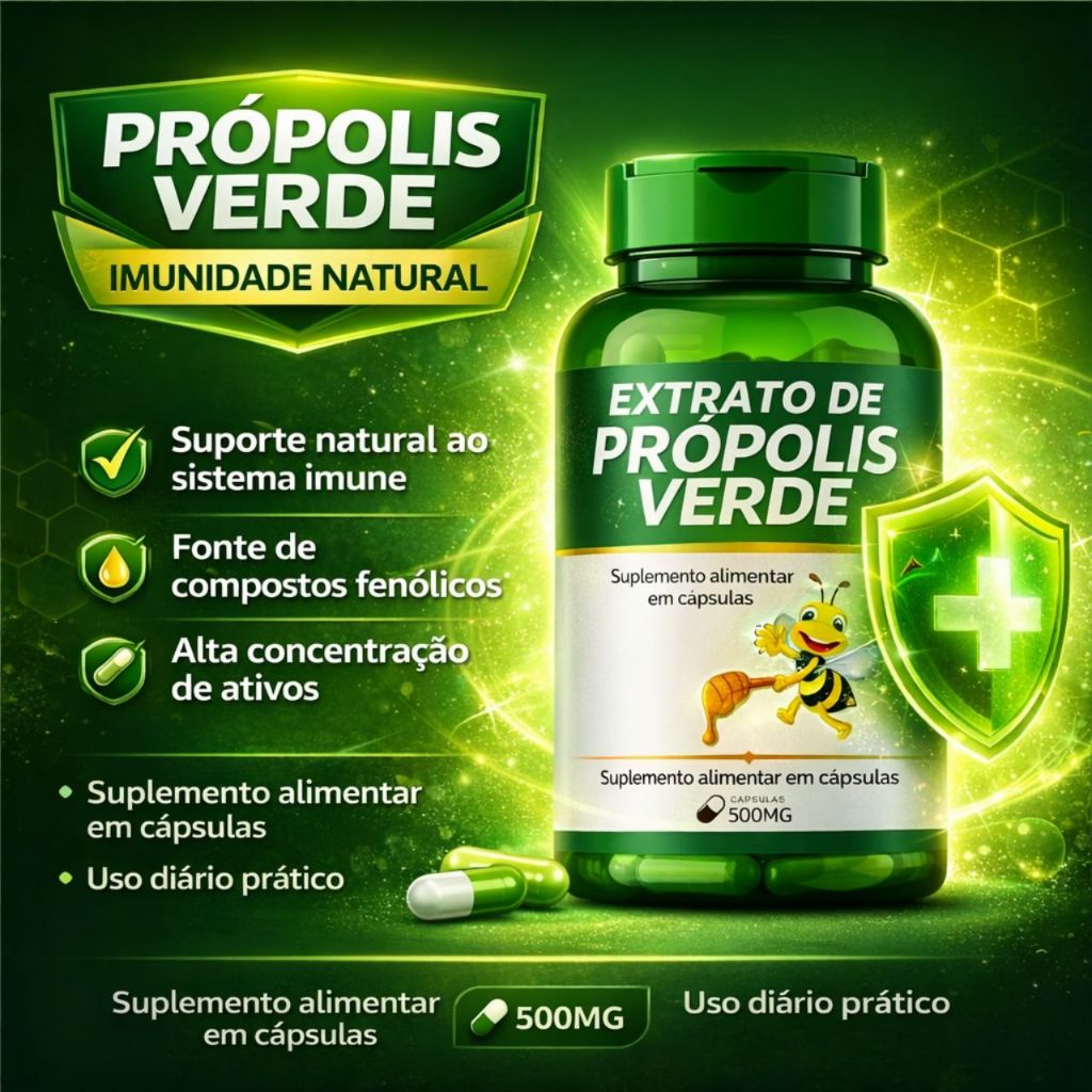 Extrato de Própolis Verde Original | Cápsulas 1000mg | Fenólicos | Imunidade Natural - Bio Vittas