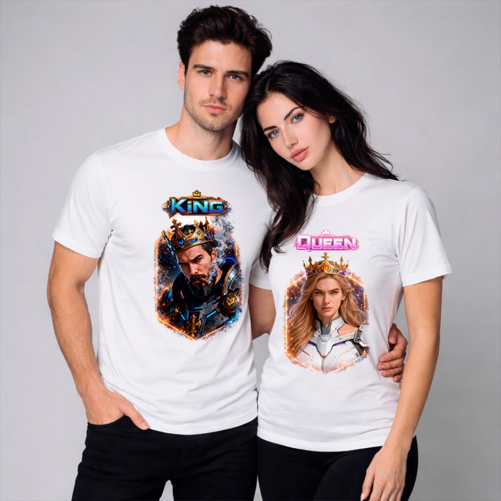 Camiseta Gamer Casal King Queen Player Geek Nerd Casal Apaixonado Jogo Videogame