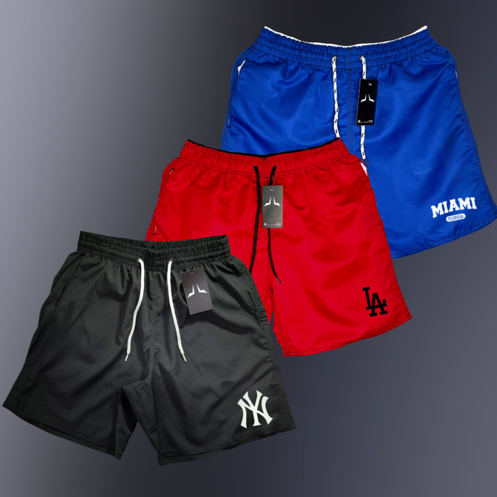 Kit Com 3 Shorts TACTEL Masculino MIX  N.Y - L.A Bermuda Premium Academia Praia Corrida Calção Esporte em Oferta na Shopee