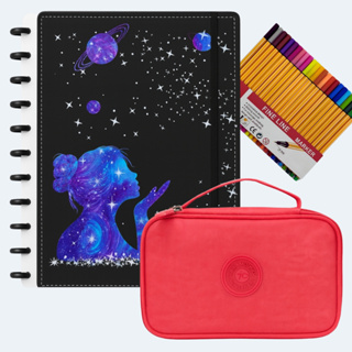 Kit Material Escolar com Estojo box 100 Pens Caderno de Disco Inteligente e Kit Caneta Fineline em Oferta na Shopee