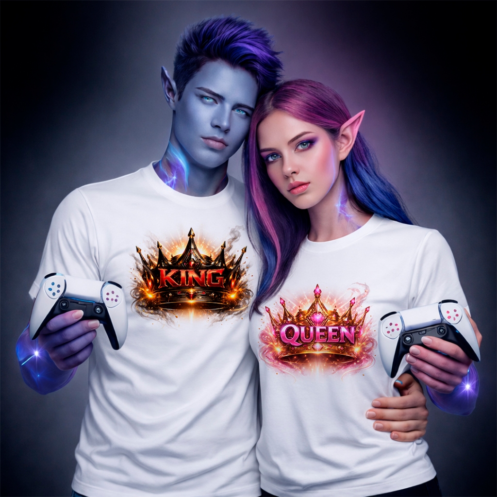Camiseta Casal King Queen Gamer Geek Nerd Jogo Videogame Presente Romântico Player