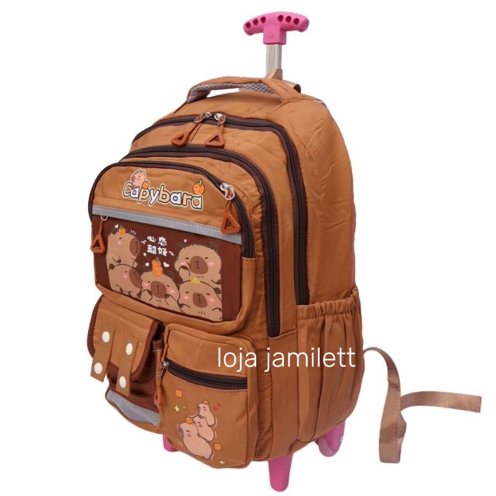Mochila Infantil Capivara com Rodinhas – 42cm Grande, Resistente, Vários Compartimentos Envio Rápido em Oferta na Shopee