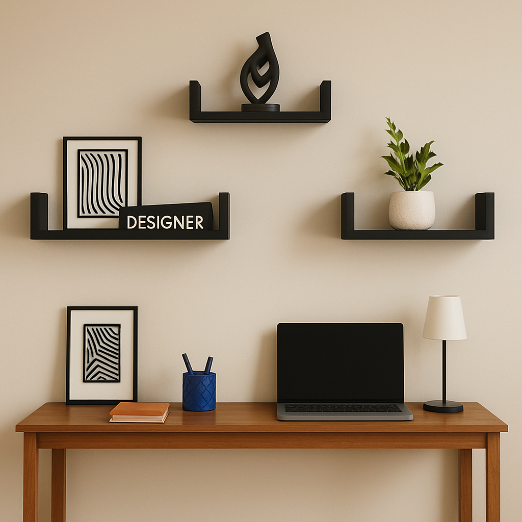 Nichos em U Prateleira Kit com 3 Flutuante Decorativa Escritório Banheiro Quarto Sala Mini Estante