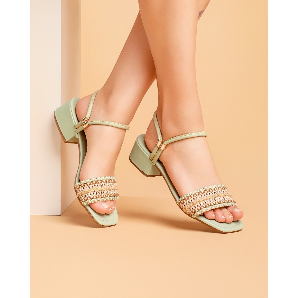 Sandália feminina salto bloco tamanco trança trêsse artesanal em Oferta na Shopee