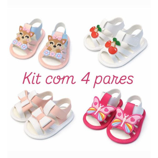 Kit com 4 pares Sandalias para seu Bebe Menina Super Estilosa em Oferta na Shopee
