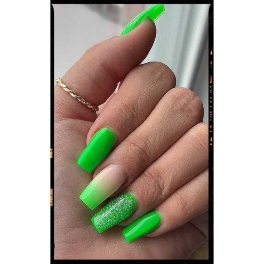 Polygel da marca Fan Nails na cor verde neon glitter com 45g Hipoalergênico LED/UV