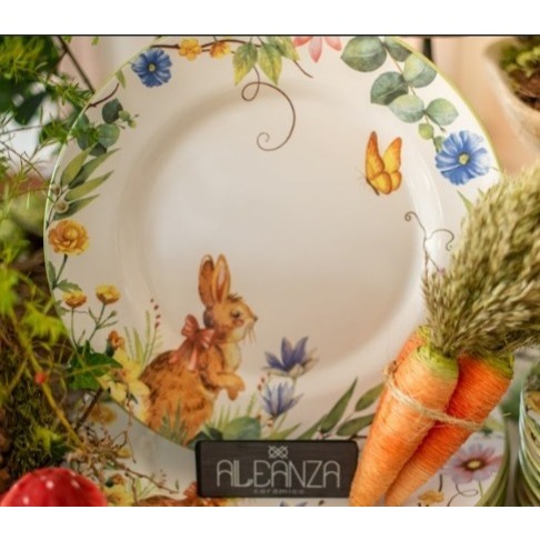 Prato Raso Pascoa Easter Garden 29cm Alleanza Ceramica – Estampa Floral Sofisticada