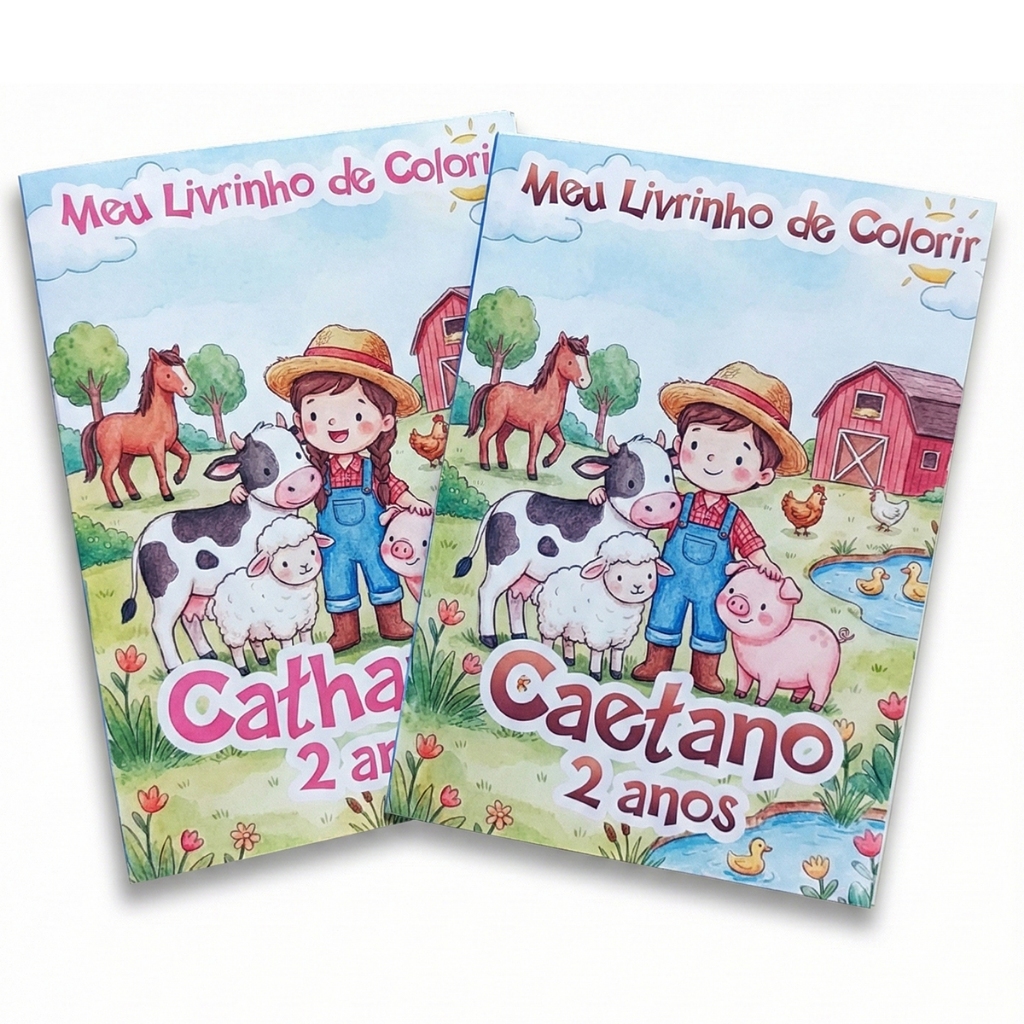 Livrinhos Colorir Personalizados Lembrancinha Aniversário Fazendinha Fazenda Capa Brilhante 10x15cm