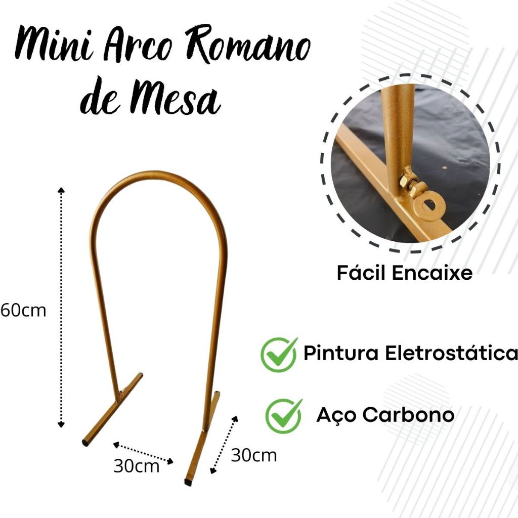 Mini Arco Painel Romano de Mesa 60cm Decoração de Festa Aniversários Buffet - Aço Dourado