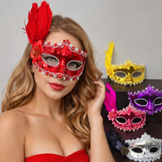 Kit 1/4/6 Máscaras de Carnaval luxo Plumas Gema Festas Eventos Baile de Mascaras micareta em Oferta na Shopee