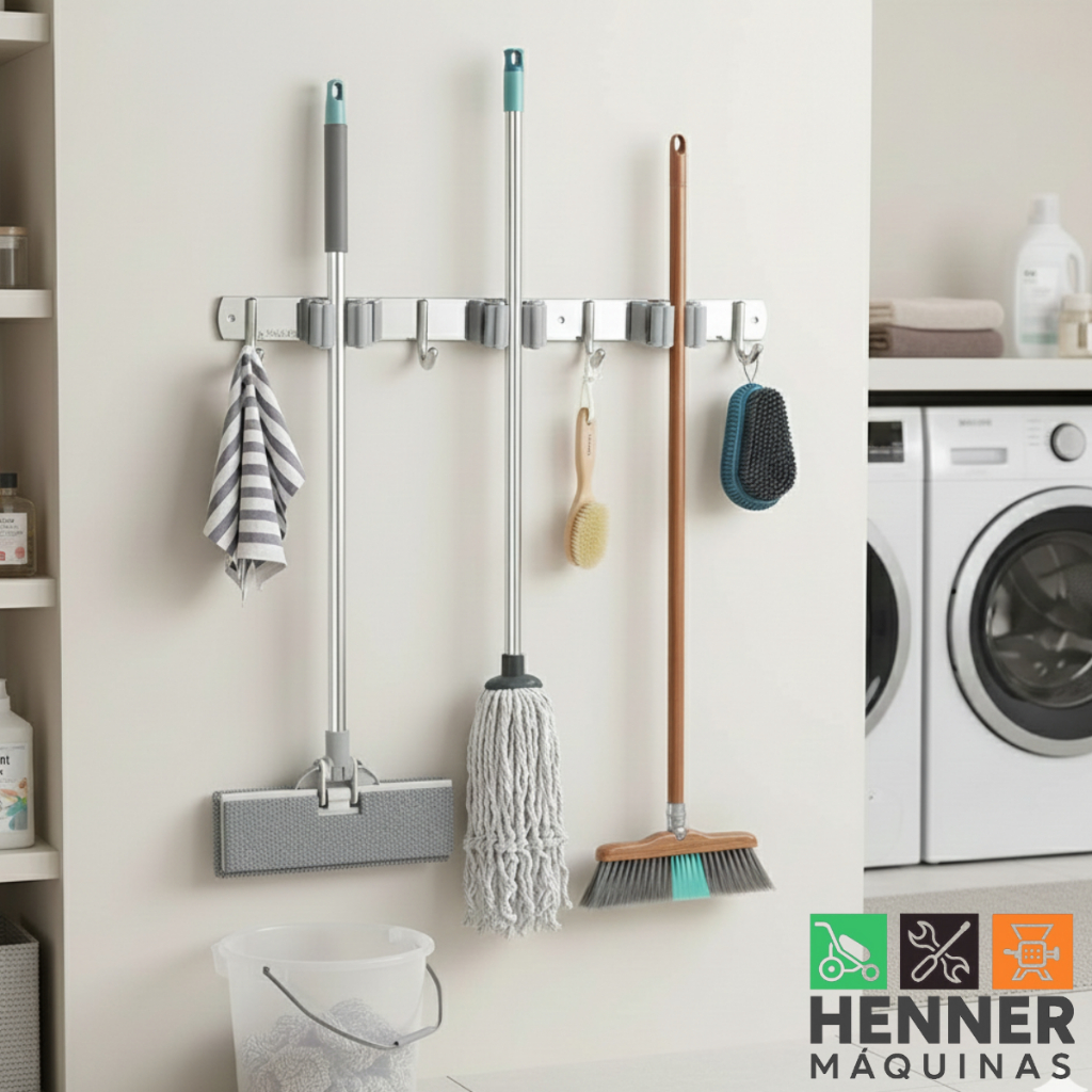 Suporte Gancho Inox Pendurar Vassoura Pá Rodo Mop 7 Posições em Oferta na Shopee