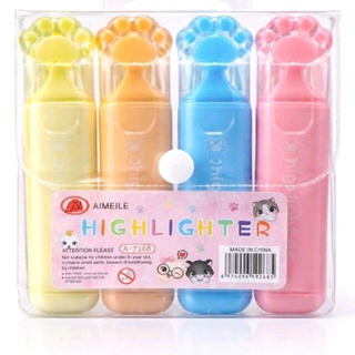 Marca Texto Patinha Cute – 4 Cores Pastel | Highlighter Fofo Escolar & Papelaria Criativa em Oferta na Shopee