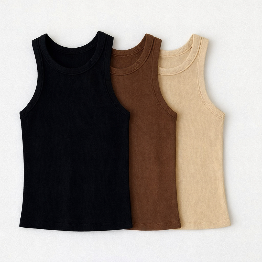 Kit 3 Regata Canelada Feminina Lisa Blusa Básica Camiseta Casual