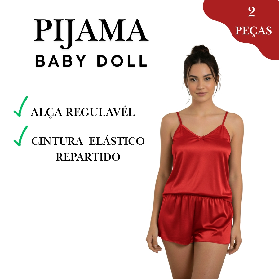 kit 2 Pijama Baby Doll Short doll malha fresca liso com alça regulável cintura com elástico rebatido