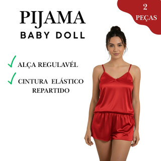 kit 2 Pijama Baby Doll Short doll malha fresca liso com alça regulável cintura com elástico rebatido