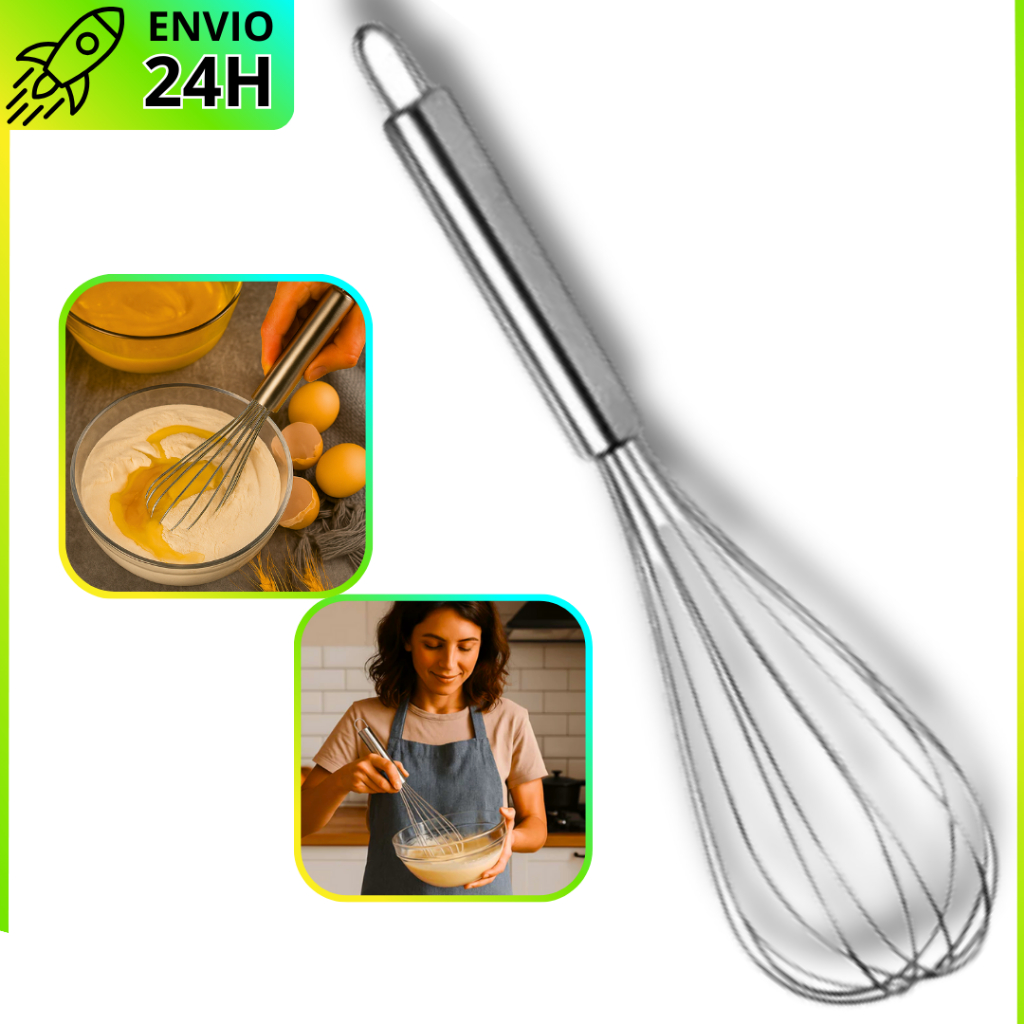 Batedor Fouet Profissional | Utensílio de Cozinha em Aço Inox para Ovos e Massas